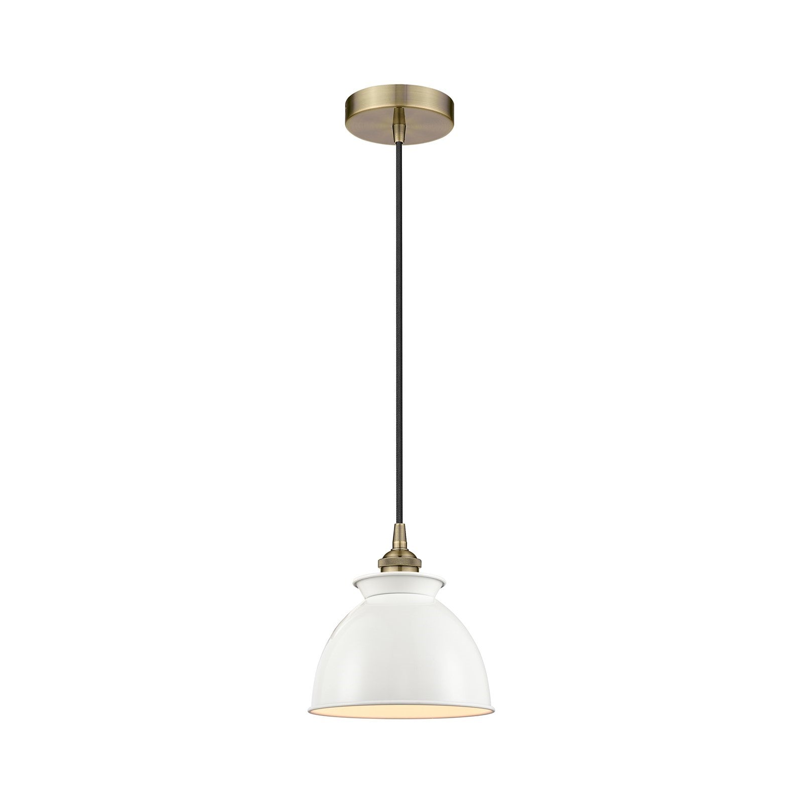 Innovations Adirondack 8.25in 1-Light Mini Pendant | Industrial Antique Brass and Glossy White Metal Shade | Kitchen Island & | Model 616-1P-AB-M14-W