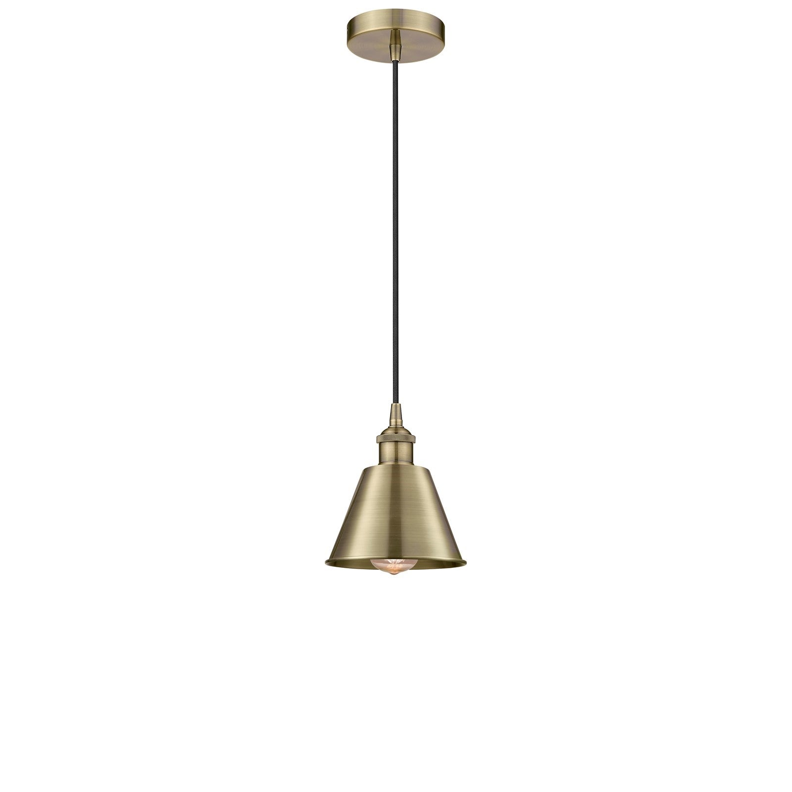 Innovations Smithfield 7in 1-Light Mini Pendant | Industrial Antique Brass Metal | Kitchen Island & Dining Room | 6.5 x 6.5 x 7.5 | Model 616-1P-AB-M8-LED