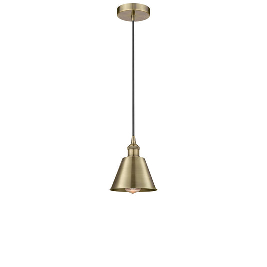 Innovations Smithfield 7in 1-Light Mini Pendant | Industrial Antique Brass Metal | Kitchen Island & Dining Room | 6.5 x 6.5 x 7.5 | Model 616-1P-AB-M8-LED