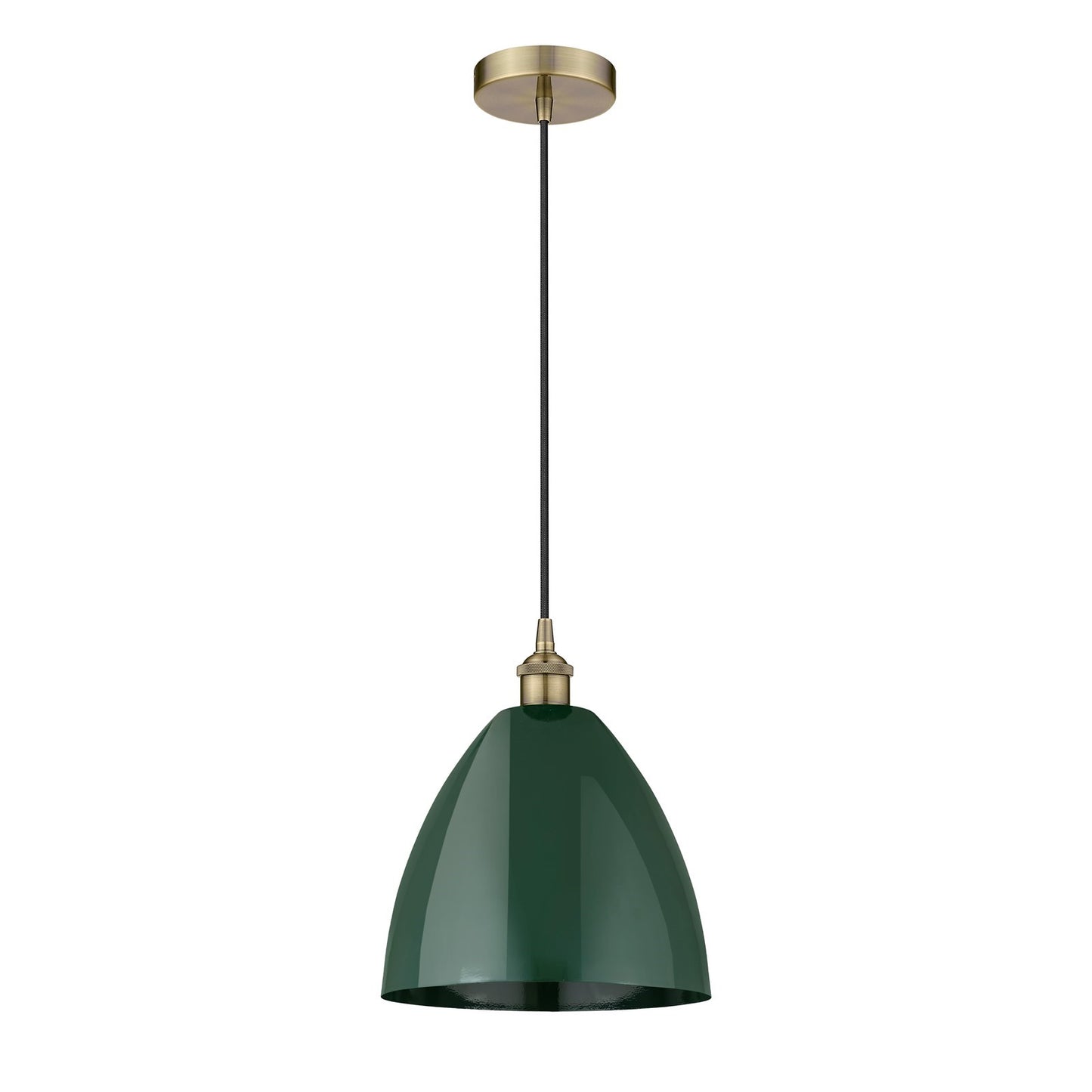 Innovations Plymouth 12in 1-Light Mini Pendant | Industrial Antique Brass and Matte Green Metal | Kitchen Island & Dining | Model 616-1P-AB-MBD-12-GR-LED