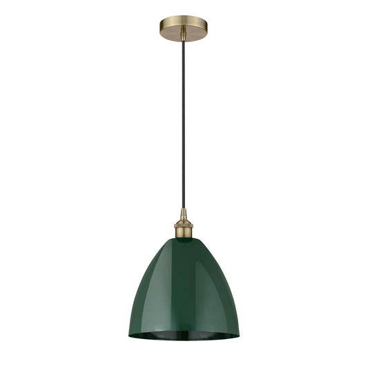 Innovations Plymouth 12in 1-Light Mini Pendant | Industrial Antique Brass and Matte Green Metal | Kitchen Island & Dining | Model 616-1P-AB-MBD-12-GR-LED