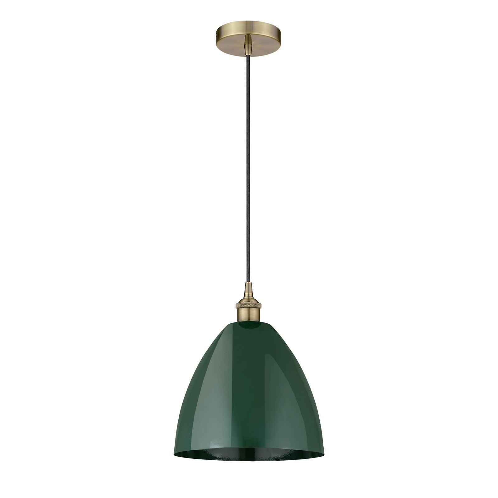 Innovations Plymouth 12in 1-Light Mini Pendant | Industrial Antique Brass and Matte Green Metal | Kitchen Island & Dining | Model 616-1P-AB-MBD-12-GR-LED