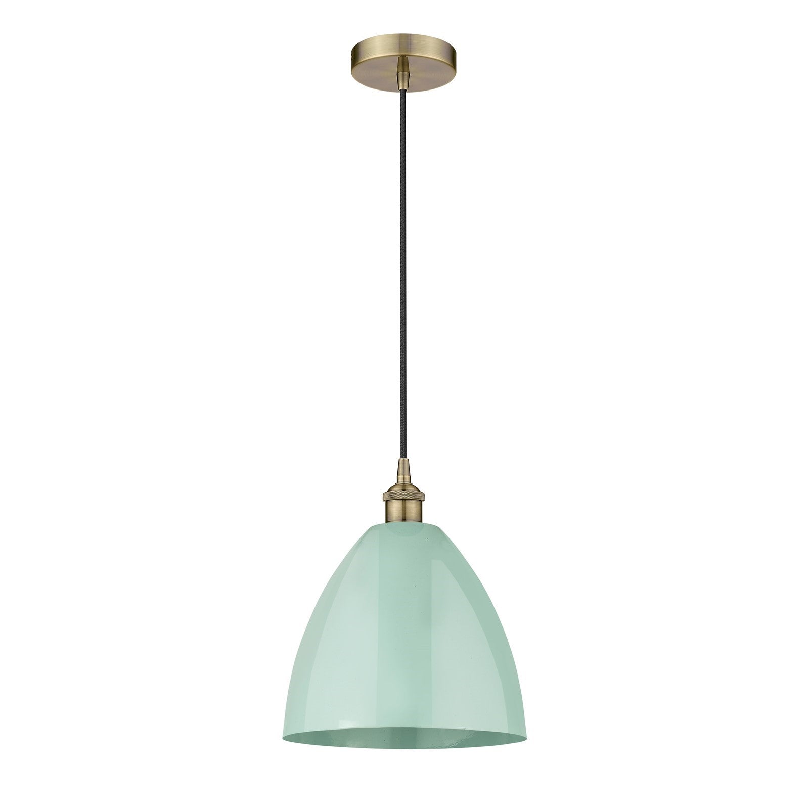 Innovations Plymouth 12in 1-Light Mini Pendant | Industrial Antique Brass Steel and Matte Seafoam Metal | Kitchen Island & | Model 616-1P-AB-MBD-12-SF-LED