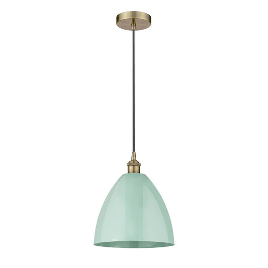 Innovations Plymouth 12in 1-Light Mini Pendant | Industrial Antique Brass Steel and Matte Seafoam Metal | Kitchen Island & | Model 616-1P-AB-MBD-12-SF-LED