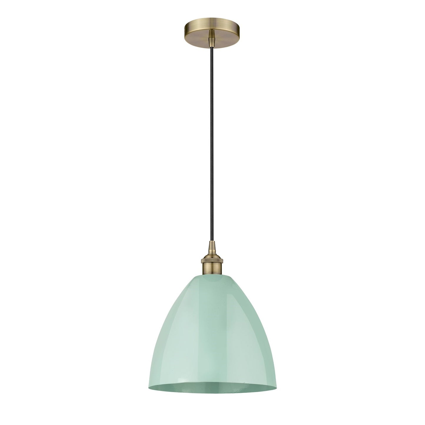 Innovations Plymouth 12in 1-Light Mini Pendant | Industrial Antique Brass Steel and Matte Seafoam Metal | Kitchen Island & | Model 616-1P-AB-MBD-12-SF-LED