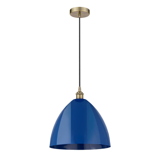 Innovations Plymouth 16in 1-Light Mini Pendant | Industrial Antique Brass Steel and Matte Blue Metal | Kitchen Island & | Model 616-1P-AB-MBD-16-BL-LED