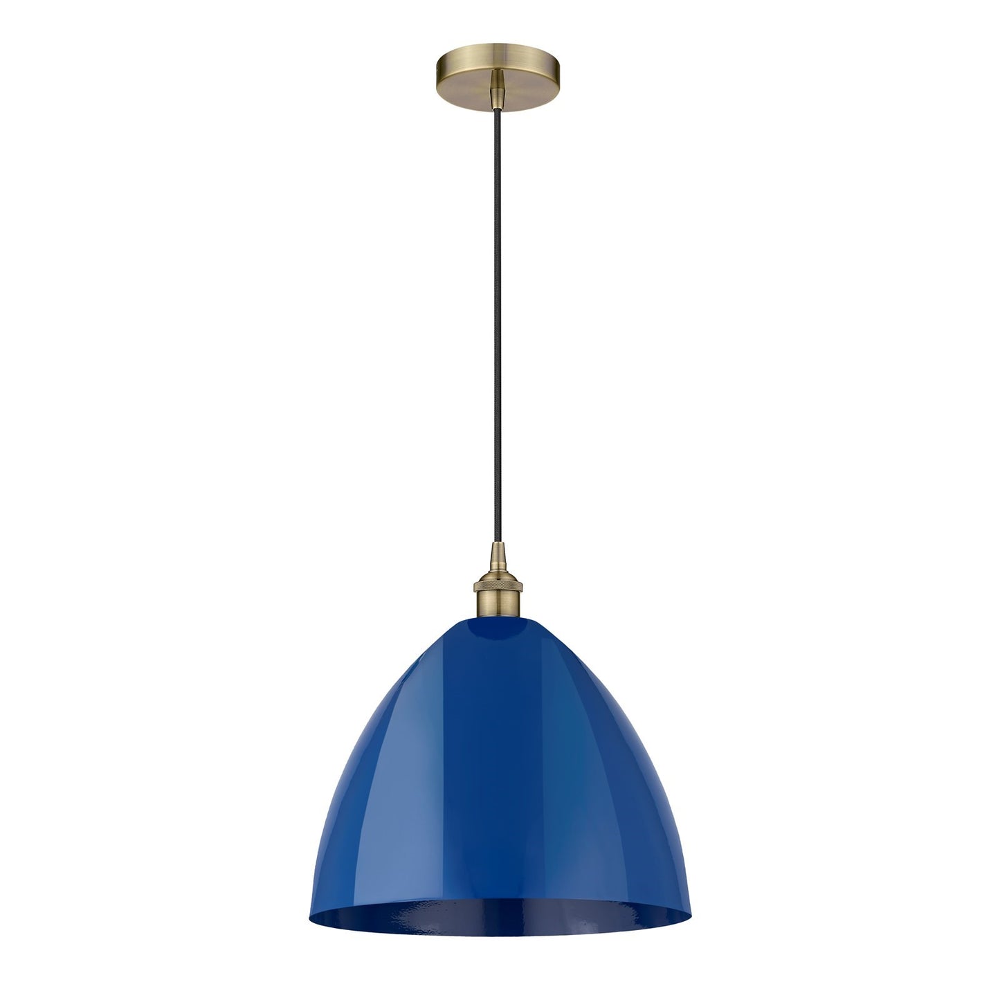 Innovations Plymouth 16in 1-Light Mini Pendant | Industrial Antique Brass Steel and Matte Blue Metal | Kitchen Island & | Model 616-1P-AB-MBD-16-BL-LED