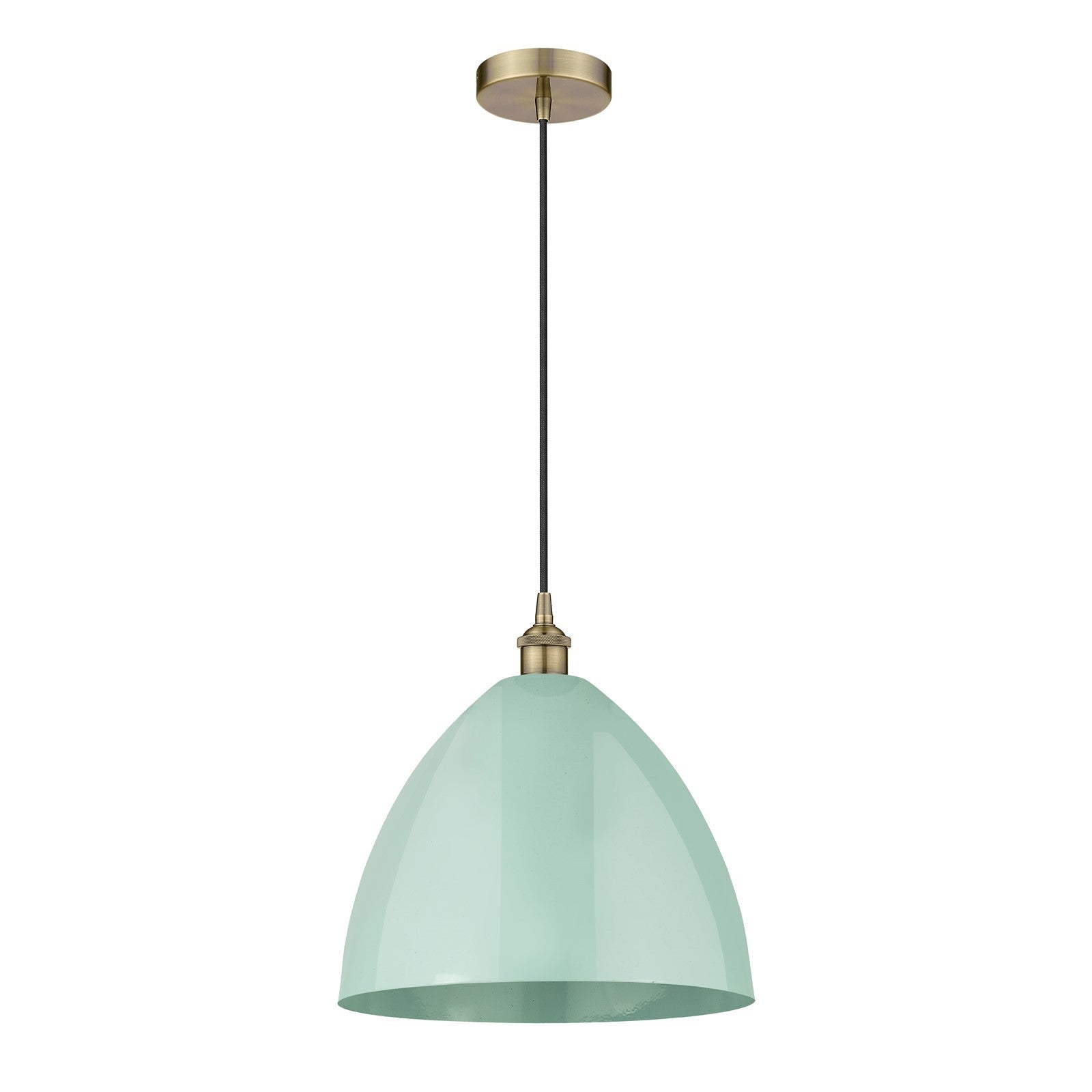 Innovations Plymouth 16in 1-Light Mini Pendant | Industrial Antique Brass Steel and Matte Seafoam Metal Shade | Kitchen | Model 616-1P-AB-MBD-16-SF-LED