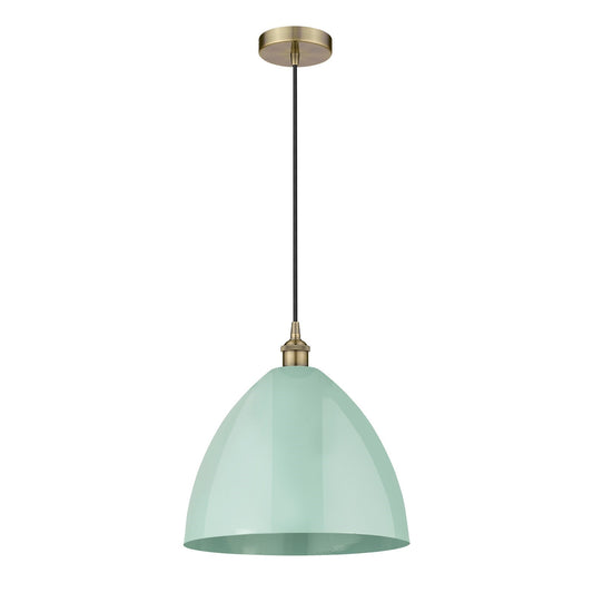 Innovations Plymouth 16in 1-Light Mini Pendant | Industrial Antique Brass Steel and Matte Seafoam Metal Shade | Kitchen | Model 616-1P-AB-MBD-16-SF-LED