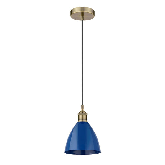 Innovations Plymouth 8in 1-Light Mini Pendant | Industrial Antique Brass Steel and Matte Blue Metal | Kitchen Island | 7.5 | Model 616-1P-AB-MBD-75-BL-LED