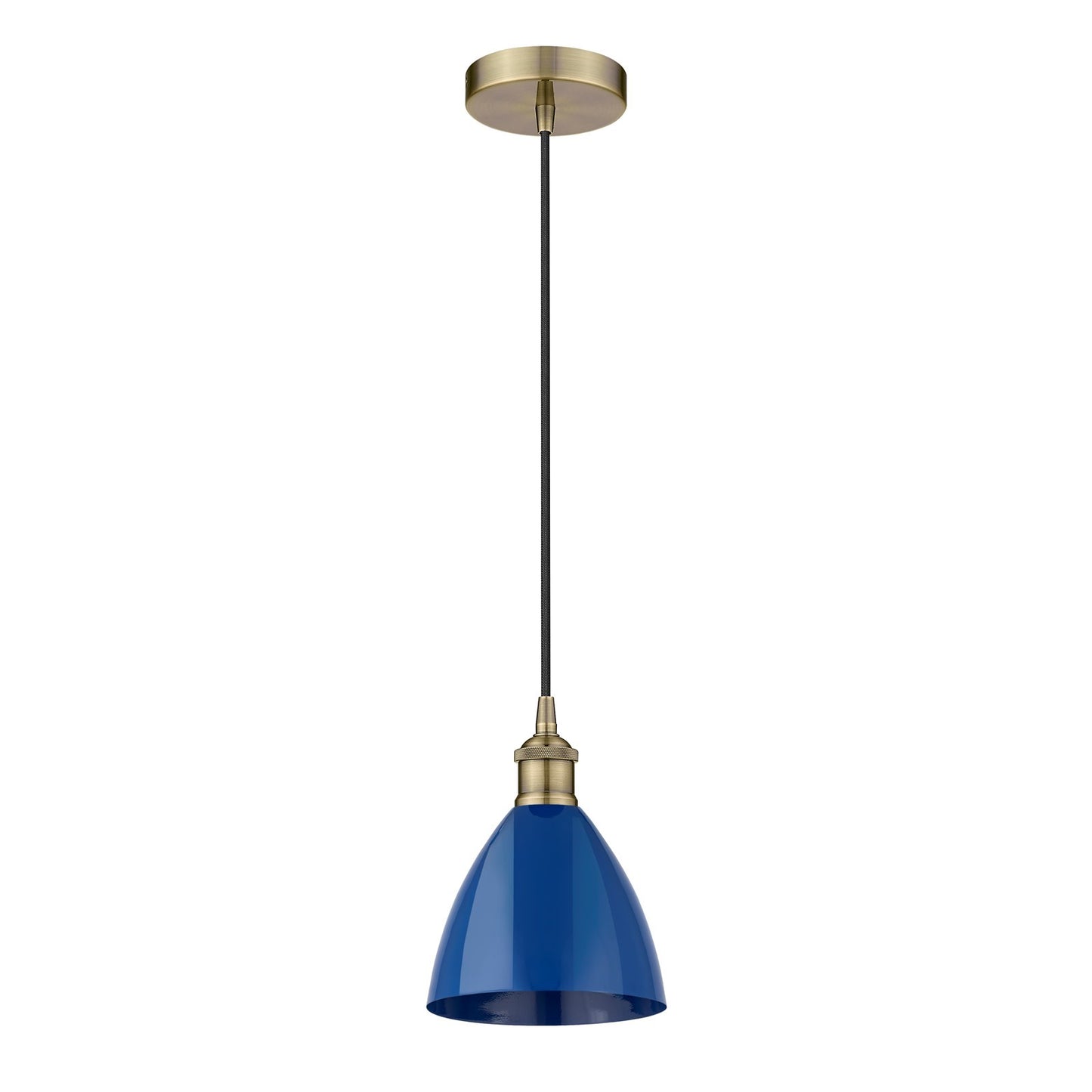 Innovations Plymouth 8in 1-Light Mini Pendant | Industrial Antique Brass Steel and Matte Blue Metal | Kitchen Island | 7.5 | Model 616-1P-AB-MBD-75-BL-LED