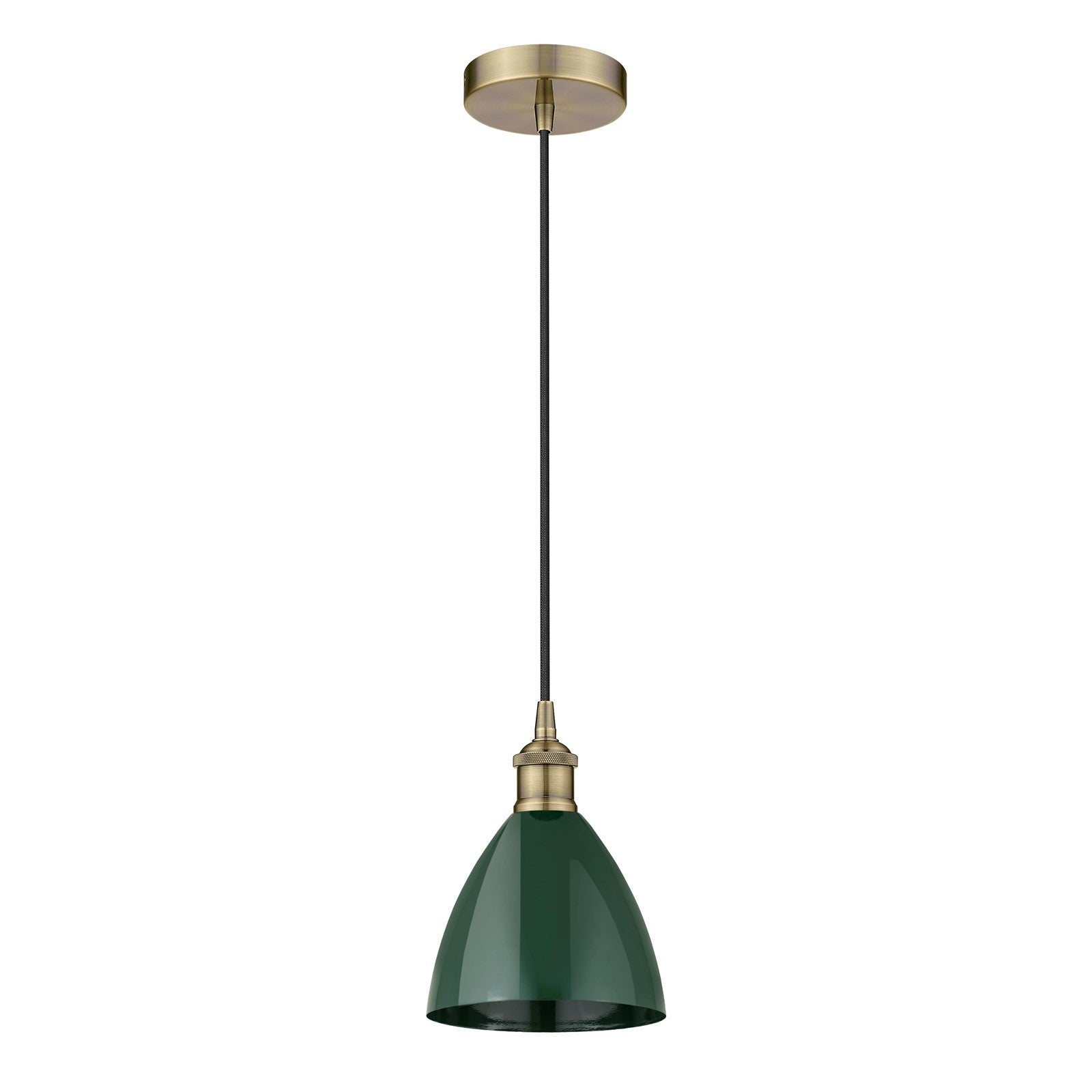 Innovations Plymouth 7.5in 1-Light Mini Pendant | Industrial Antique Brass Steel and Matte Green Metal | Kitchen Island & | Model 616-1P-AB-MBD-75-GR-LED