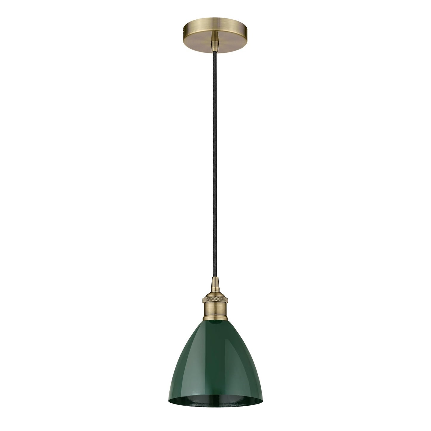 Innovations Plymouth 7.5in 1-Light Mini Pendant | Industrial Antique Brass Steel and Matte Green Metal | Kitchen Island & | Model 616-1P-AB-MBD-75-GR-LED