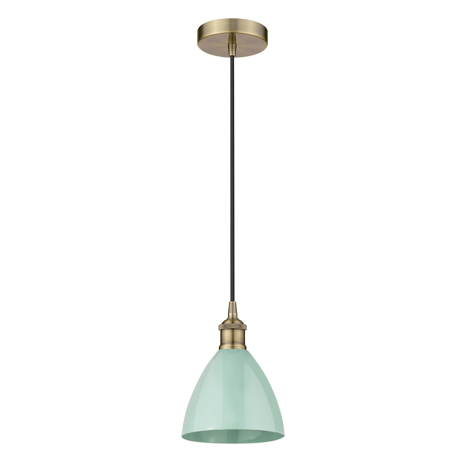 Innovations Plymouth 1-Light 7.5in Mini Pendant | Industrial Farmhouse Antique Brass and Matte Seafoam Metal Shade | Model 616-1P-AB-MBD-75-SF-LED