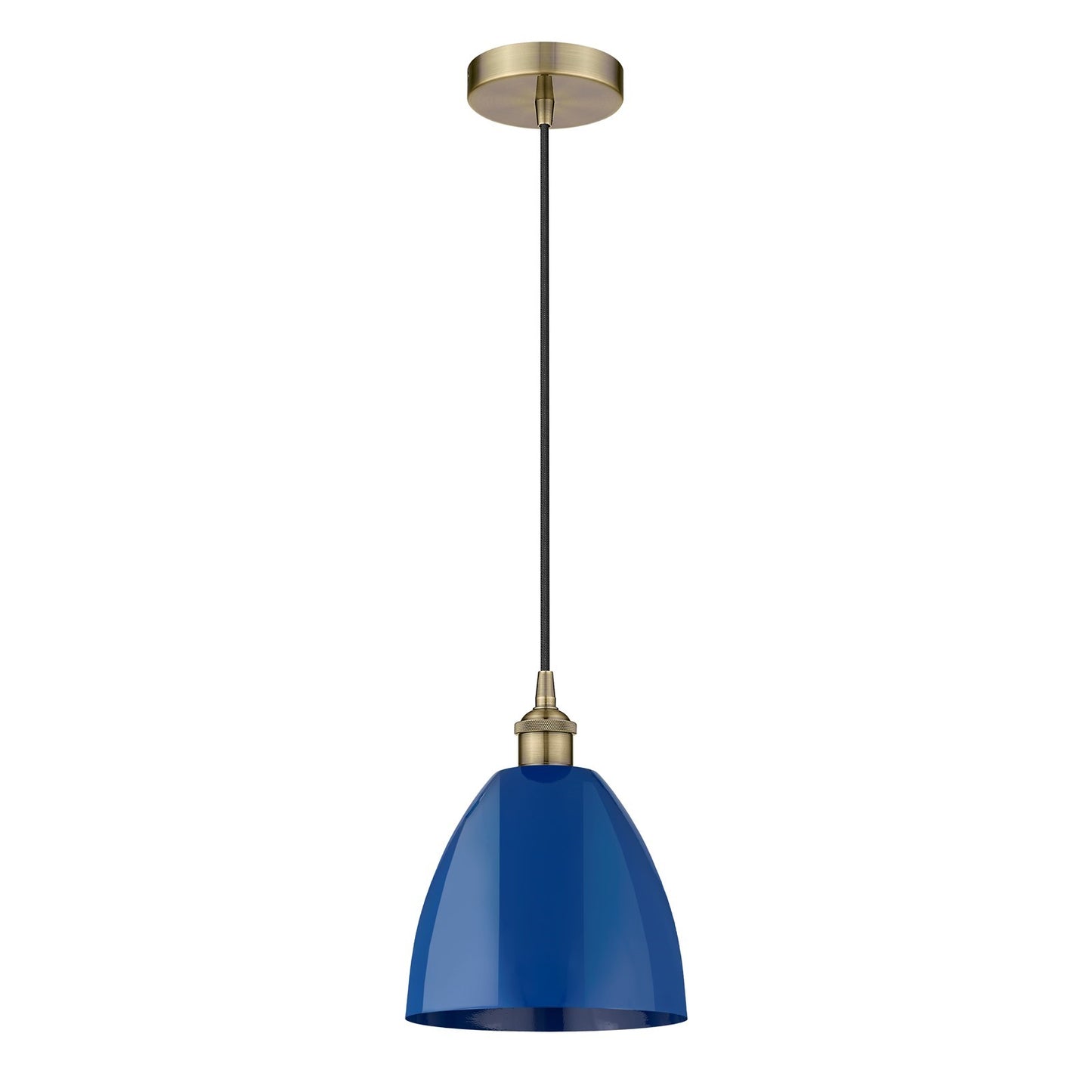 Innovations Plymouth 9in 1-Light Mini Pendant | Industrial Antique Brass and Matte Blue Metal | Kitchen Island & Dining | Model 616-1P-AB-MBD-9-BL-LED