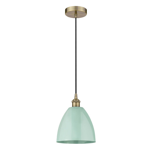 Innovations Plymouth 9in 1-Light Mini Pendant | Industrial Antique Brass Steel and Matte Seafoam Metal | Kitchen Island & | Model 616-1P-AB-MBD-9-SF-LED