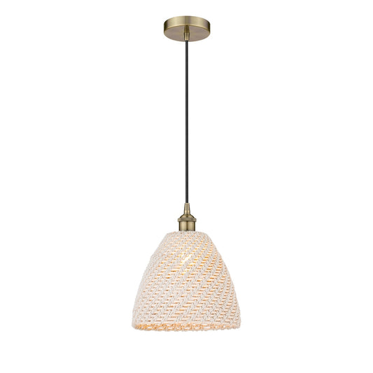 Innovations Bristol Natural 12in 1-Light Mini Pendant | Farmhouse Antique Brass Steel and Natural Fiber Dome Shade | Kitchen | Model 616-1P-AB-NBD-12-NAT