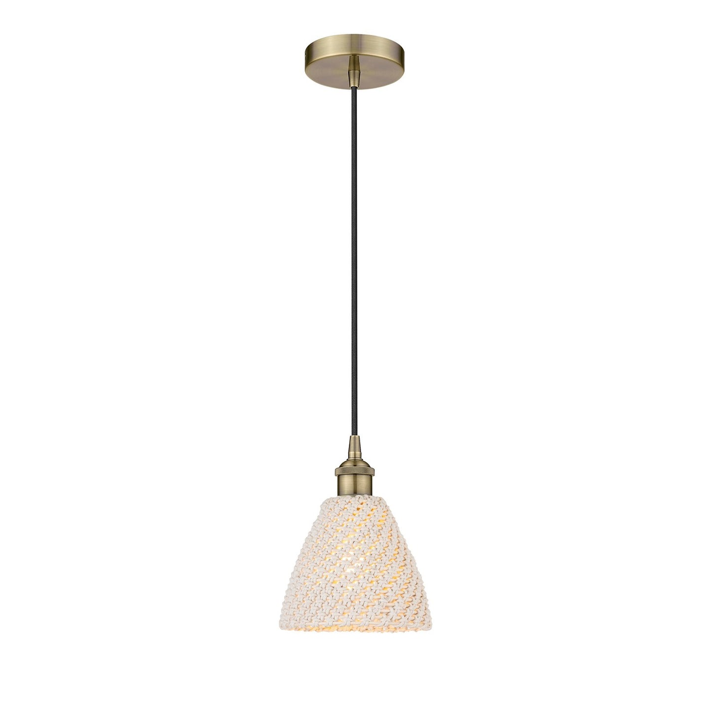 Innovations Bristol Natural 7.5in 1-Light Mini Pendant | Farmhouse Antique Brass and Natural Fiber Dome | Kitchen Island & | Model 616-1P-AB-NBD-75-NAT