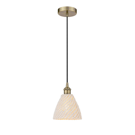 Innovations Bristol Natural 7.5in 1-Light Mini Pendant | Farmhouse Antique Brass and Natural Fiber Dome | Kitchen Island & | Model 616-1P-AB-NBD-75-NAT