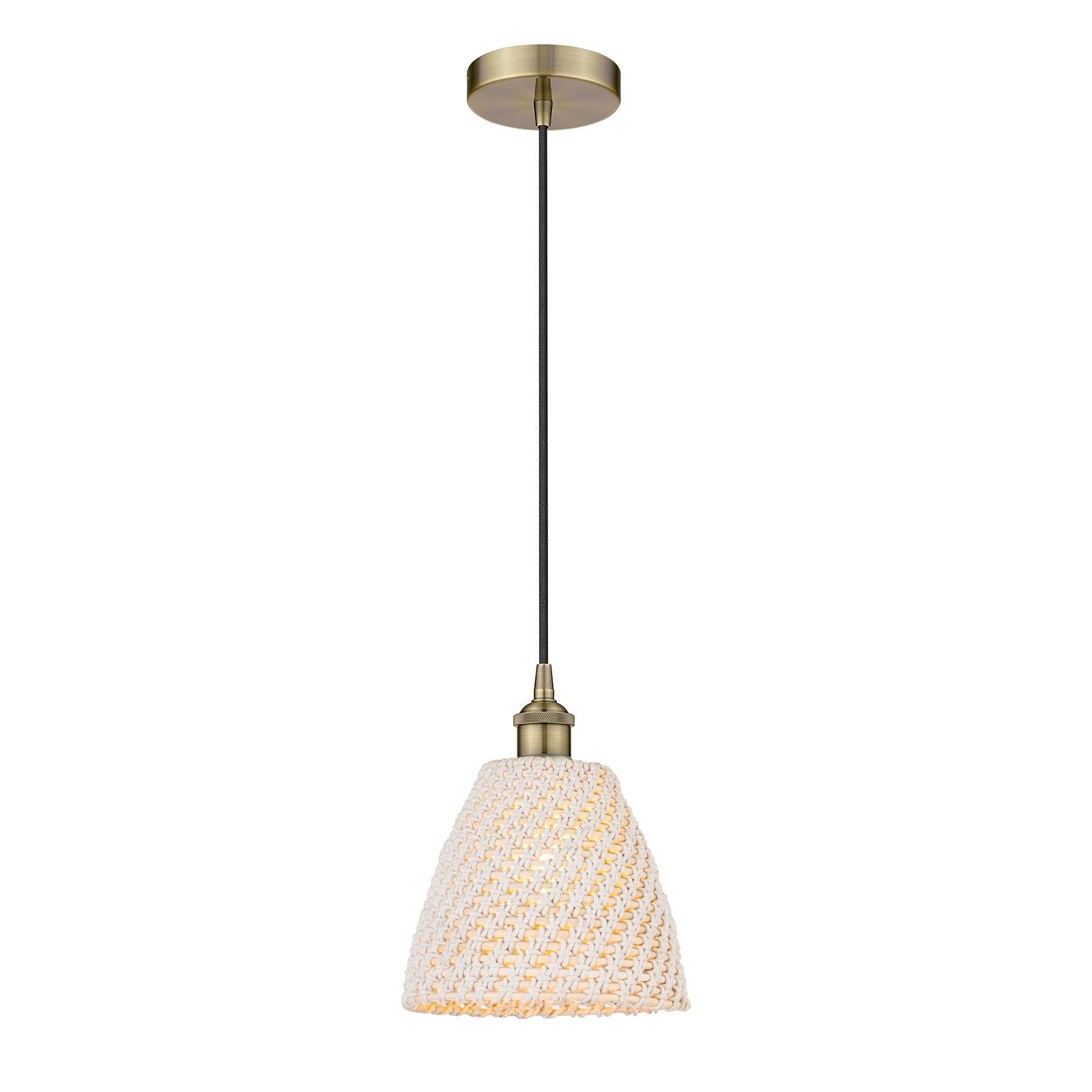 Innovations Bristol Natural 9in 1-Light Mini Pendant | Farmhouse Antique Brass and Natural Fiber Dome Shade | Kitchen Island & | Model 616-1P-AB-NBD-9-NAT