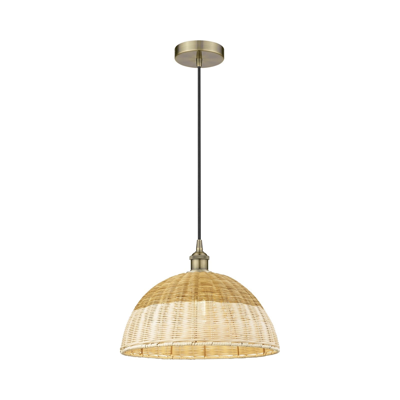Innovations Natural Ballston Dome 16in 1-Light Mini Pendant | Farmhouse Antique Brass and Natural Fiber Basketweave | Model 616-1P-AB-NBD2-16-NAT