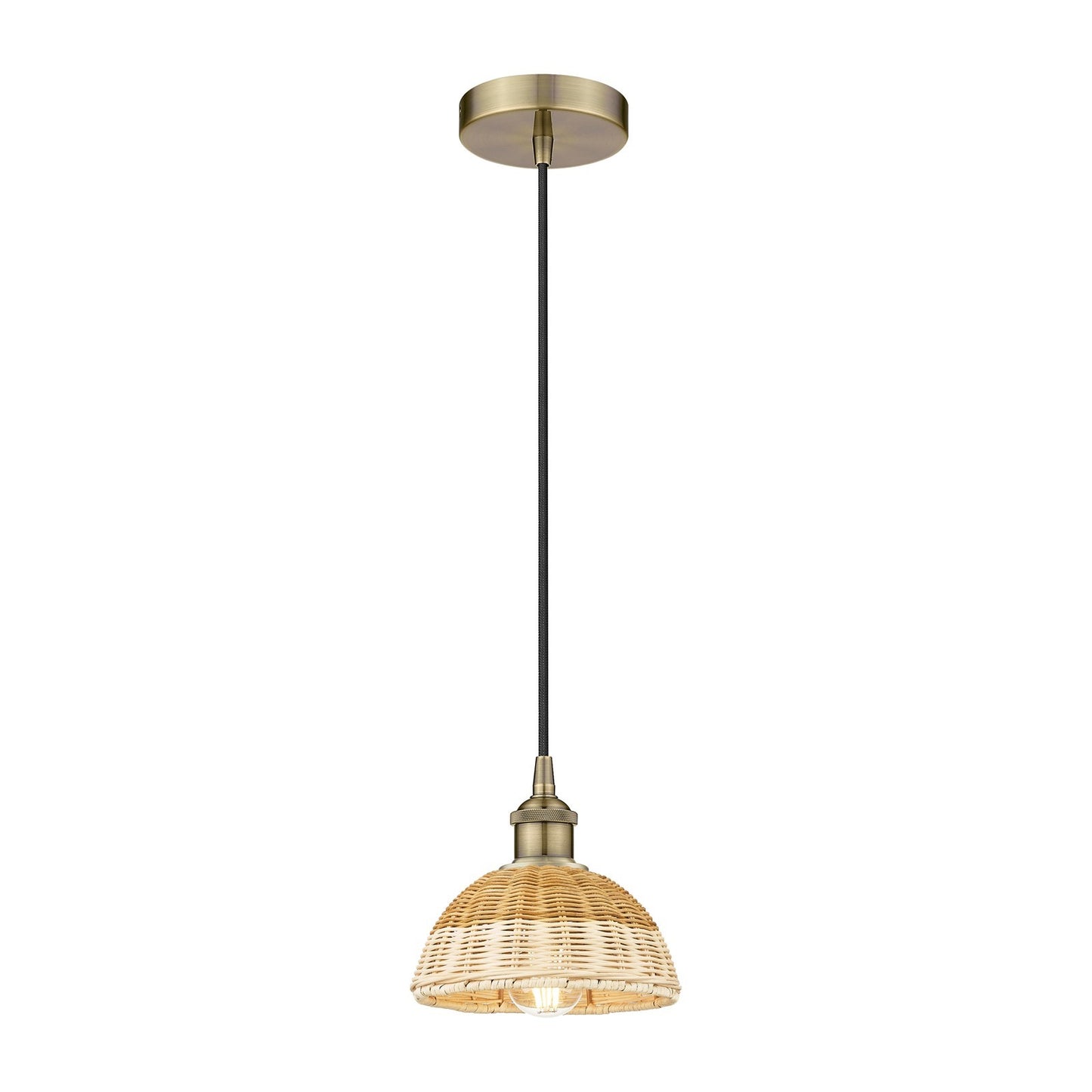 Innovations Natural Ballston Dome 7.5in 1-Light Mini Pendant | Farmhouse Antique Brass and Natural Fiber Dome Shade | Model 616-1P-AB-NBD2-75-NAT