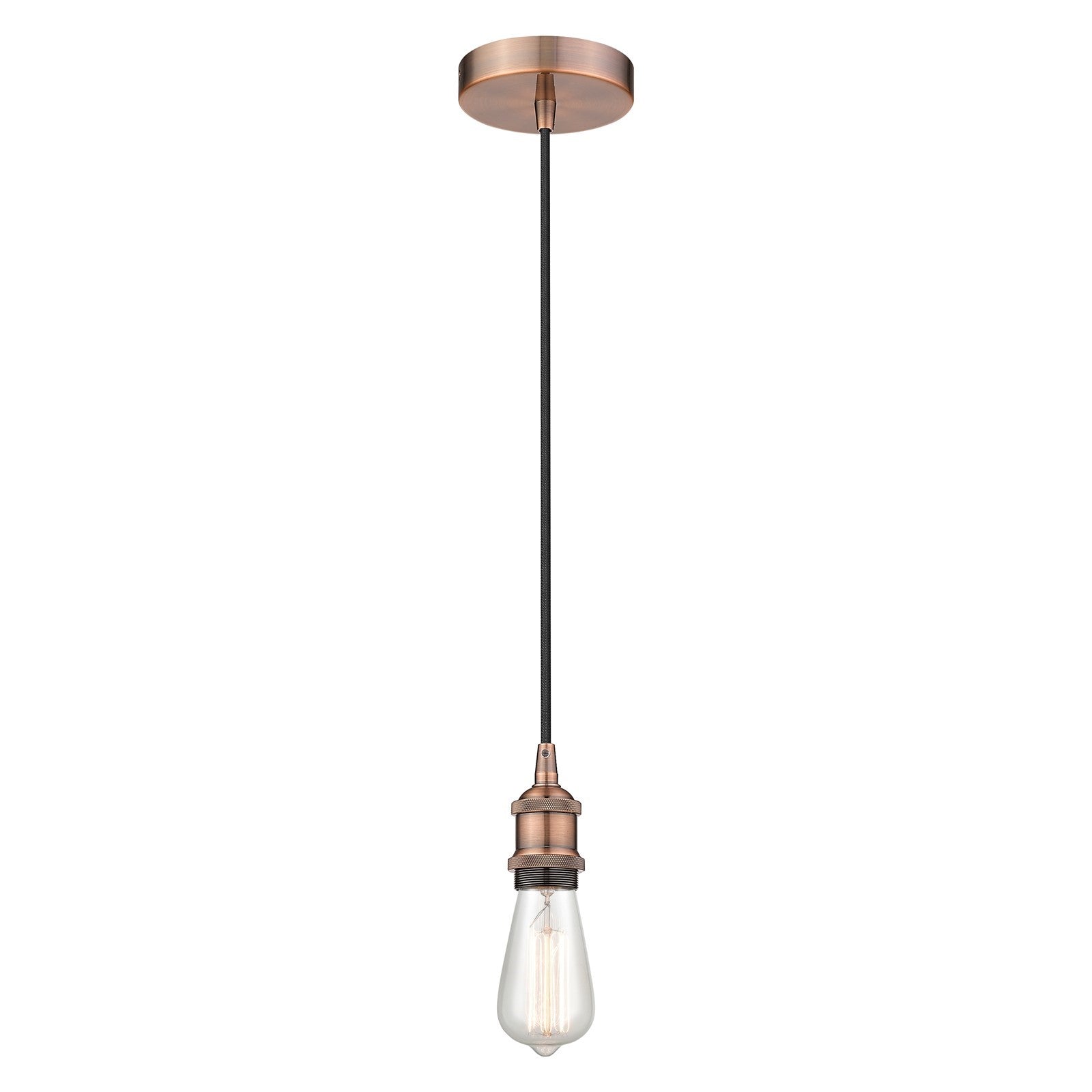 Innovations Lighting Edison 1-Light Mini Pendant | Industrial Antique Copper Steel and Bare Bulb | Kitchen Island & Dining Room | 4.75 x | Model 616-1P-AC