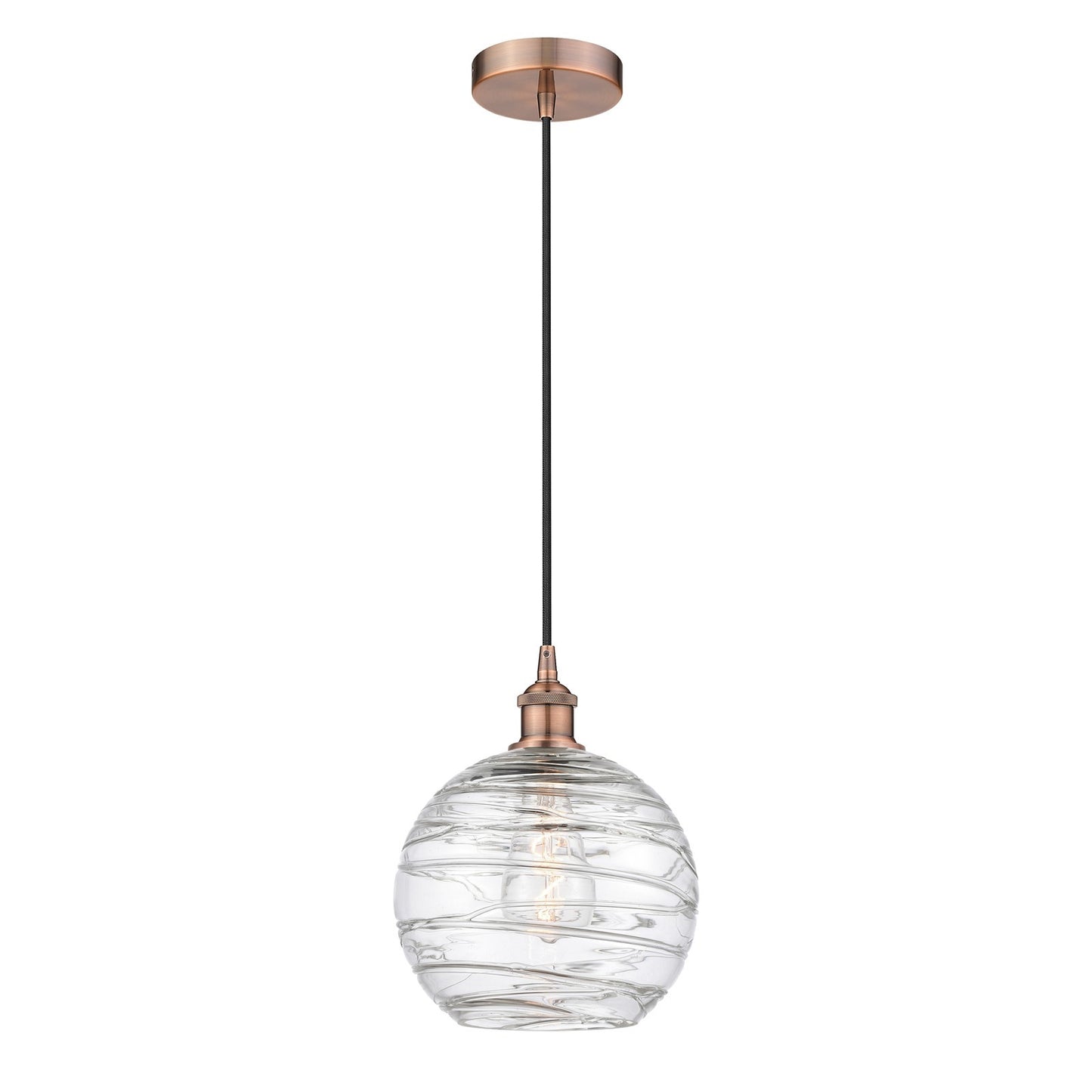 Innovations Athens Deco Swirl 10in 1-Light Mini Pendant | Industrial Antique Copper Steel and Clear Glass | Kitchen Island & | Model 616-1P-AC-G1213-10CL