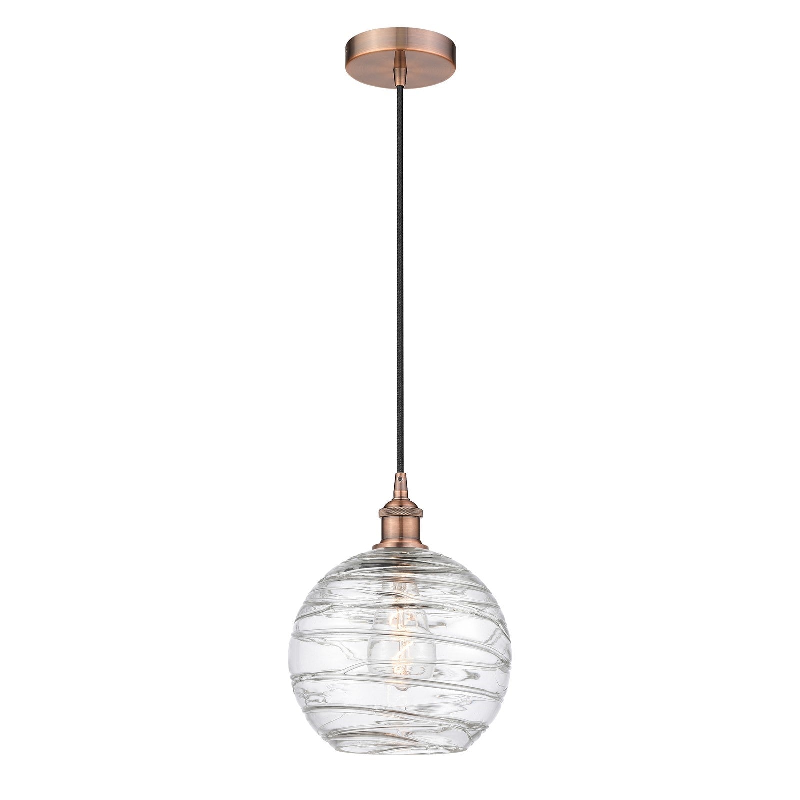 Innovations Athens Deco Swirl 10in 1-Light Mini Pendant | Industrial Antique Copper Steel and Clear Glass | Kitchen Island & | Model 616-1P-AC-G1213-10CL