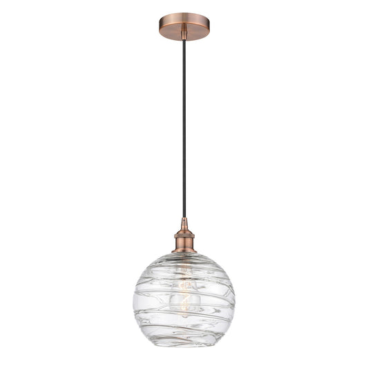 Innovations Athens Deco Swirl 10in 1-Light Mini Pendant | Industrial Antique Copper Steel and Clear Glass | Kitchen Island & | Model 616-1P-AC-G1213-10CL