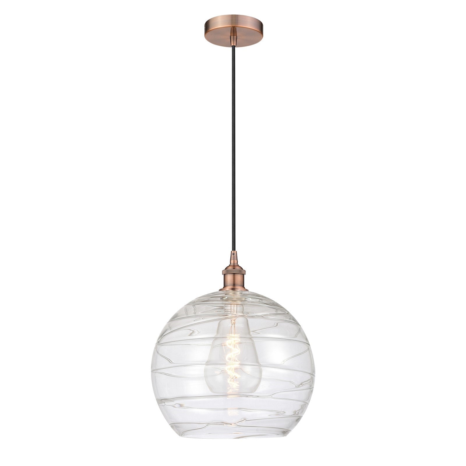 Innovations Athens Deco Swirl 14in 1-Light Mini Pendant | Industrial Antique Copper Steel and Clear Glass | Kitchen Island & | Model 616-1P-AC-G1213-14CL