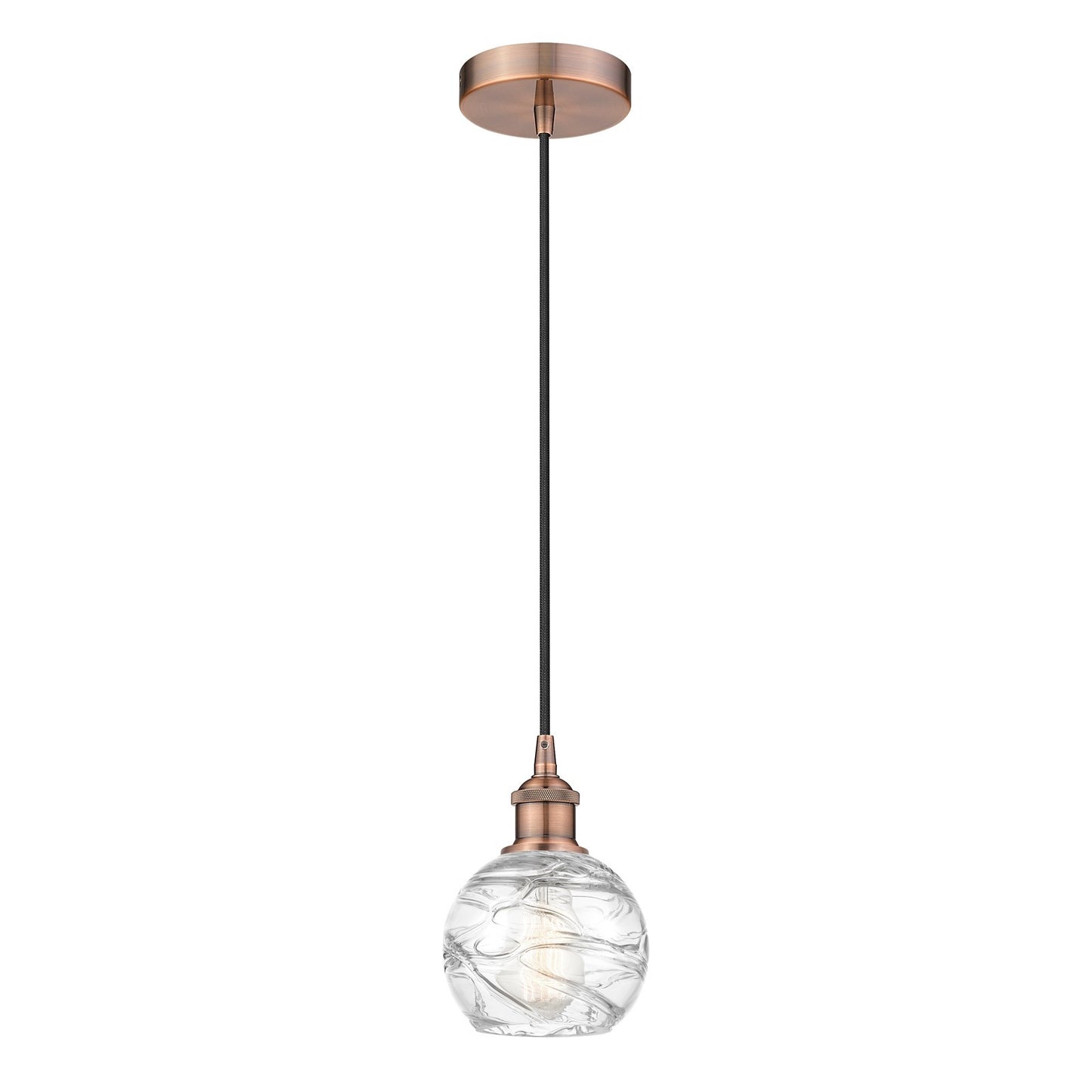 Innovations Athens Deco Swirl 6in 1-Light Mini Pendant | Industrial Antique Copper Steel and Cast Brass Clear Deco Swirl Glass | Model 616-1P-AC-G1213-6CL