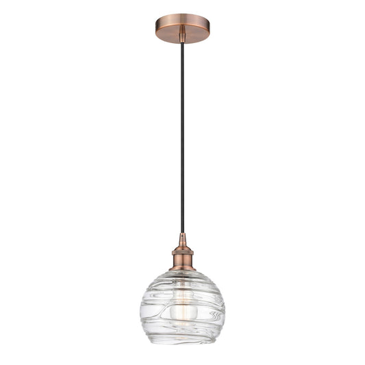 Innovations Athens Deco Swirl 8in 1-Light Mini Pendant | Industrial Antique Copper Steel and Clear Deco Swirl Glass | Kitchen | Model 616-1P-AC-G1213-8CL