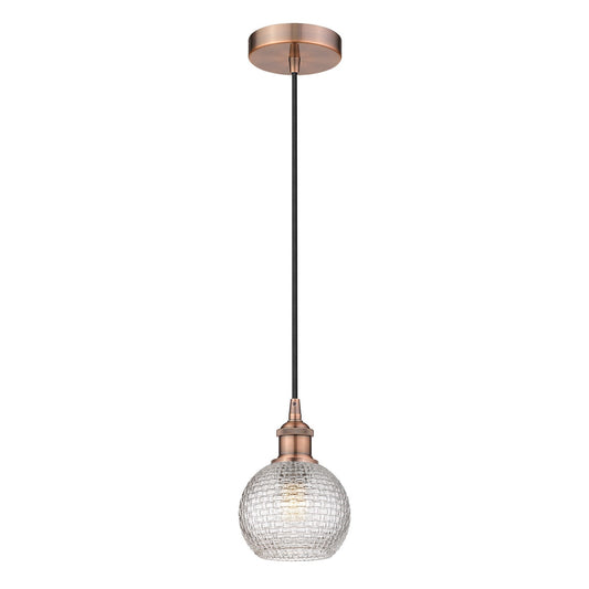 Innovations Athens 6in 1-Light Mini Pendant | Modern Farmhouse Antique Copper Steel and Clear Basket Weave Glass | Kitchen | Model 616-1P-AC-G122C-6CL