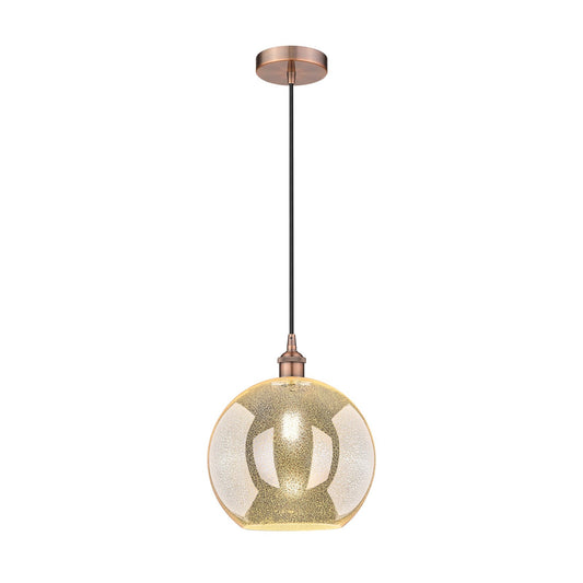 Innovations Athens 12in 1-Light Mini Pendant | Industrial Antique Copper Steel and Mercury Glass | Kitchen Island & Dining Room | Model 616-1P-AC-G128-12