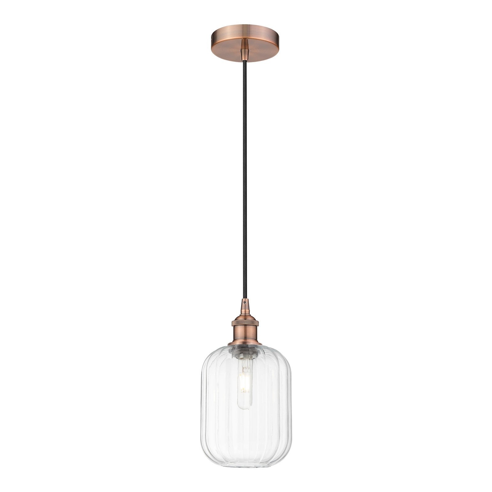 Innovations Preston Cylinder 7in 1-Light Mini Pendant | Industrial Antique Copper Steel and Clear Glass | Kitchen Island & | Model 616-1P-AC-G460-7CL
