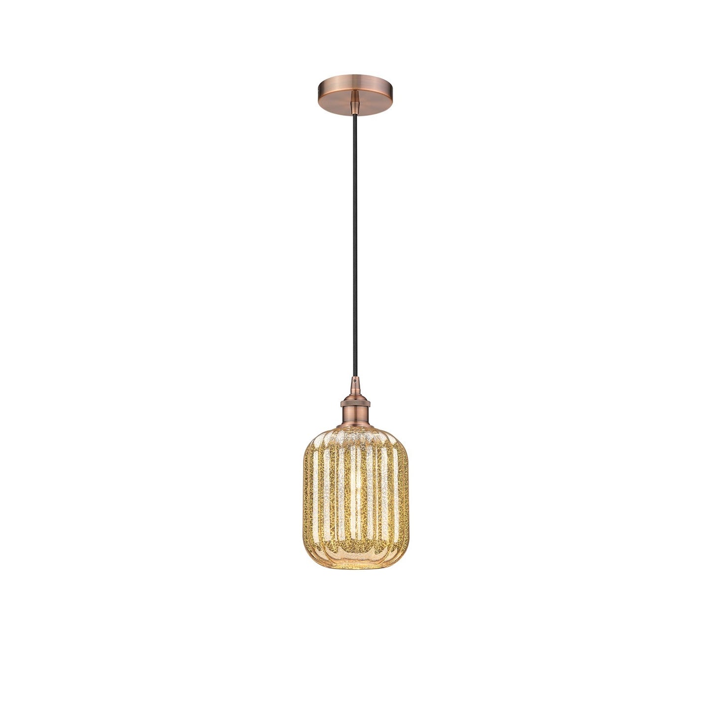 Innovations Preston Cylinder 6.75in 1-Light Mini Pendant | Industrial Antique Copper Steel and Mercury Glass | Kitchen Island & | Model 616-1P-AC-G460-7ME
