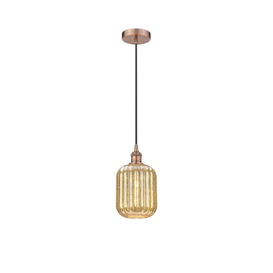 Innovations Preston Cylinder 6.75in 1-Light Mini Pendant | Industrial Antique Copper Steel and Mercury Glass | Kitchen Island & | Model 616-1P-AC-G460-7ME