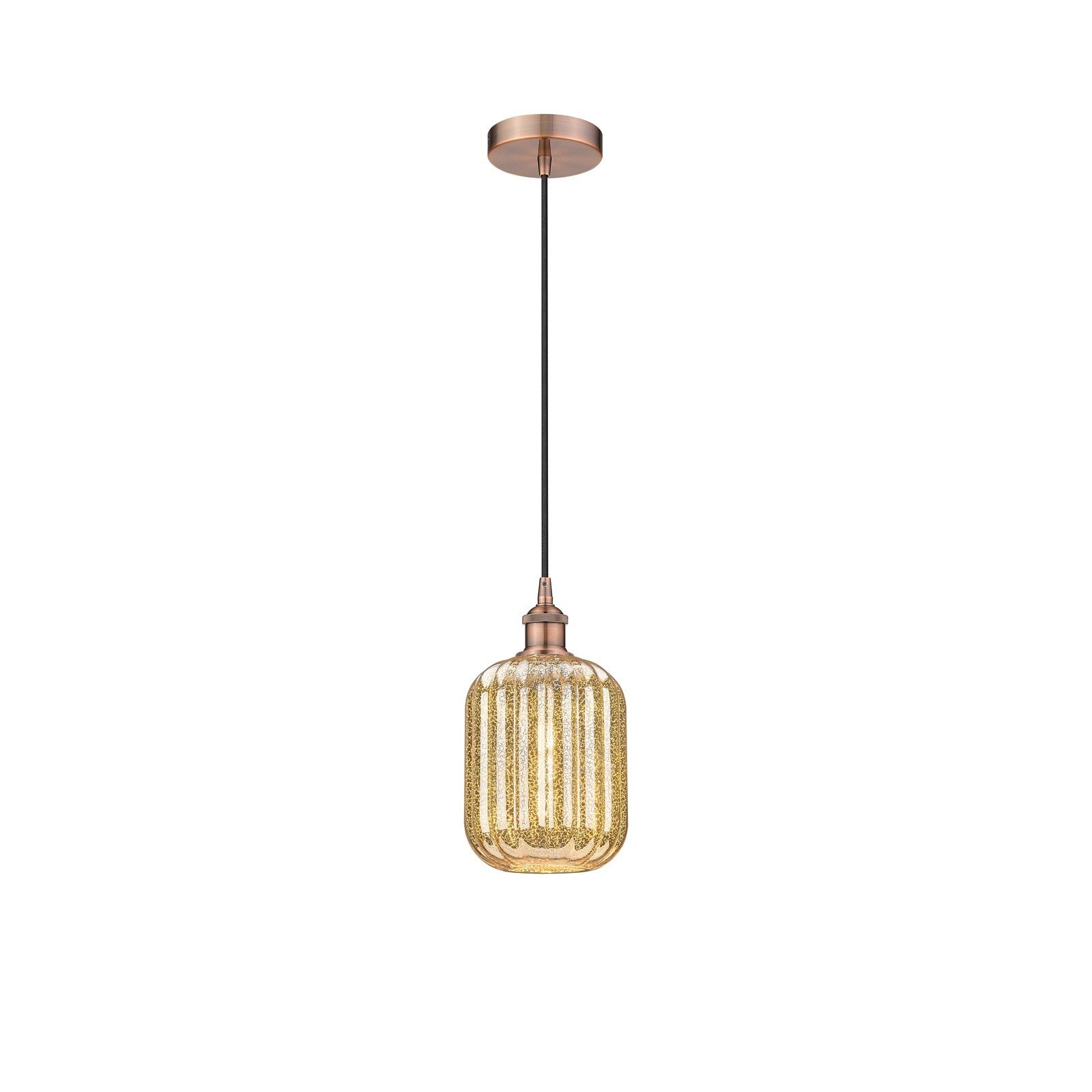 Innovations Preston Cylinder 6.75in 1-Light Mini Pendant | Industrial Antique Copper Steel and Mercury Glass | Kitchen Island & | Model 616-1P-AC-G460-7ME