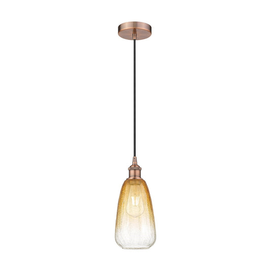 Innovations Brookhaven Almond 6in 1-Light Mini Pendant | Industrial Antique Copper Steel and Amber Glass | Kitchen Island & | Model 616-1P-AC-G480-6AM