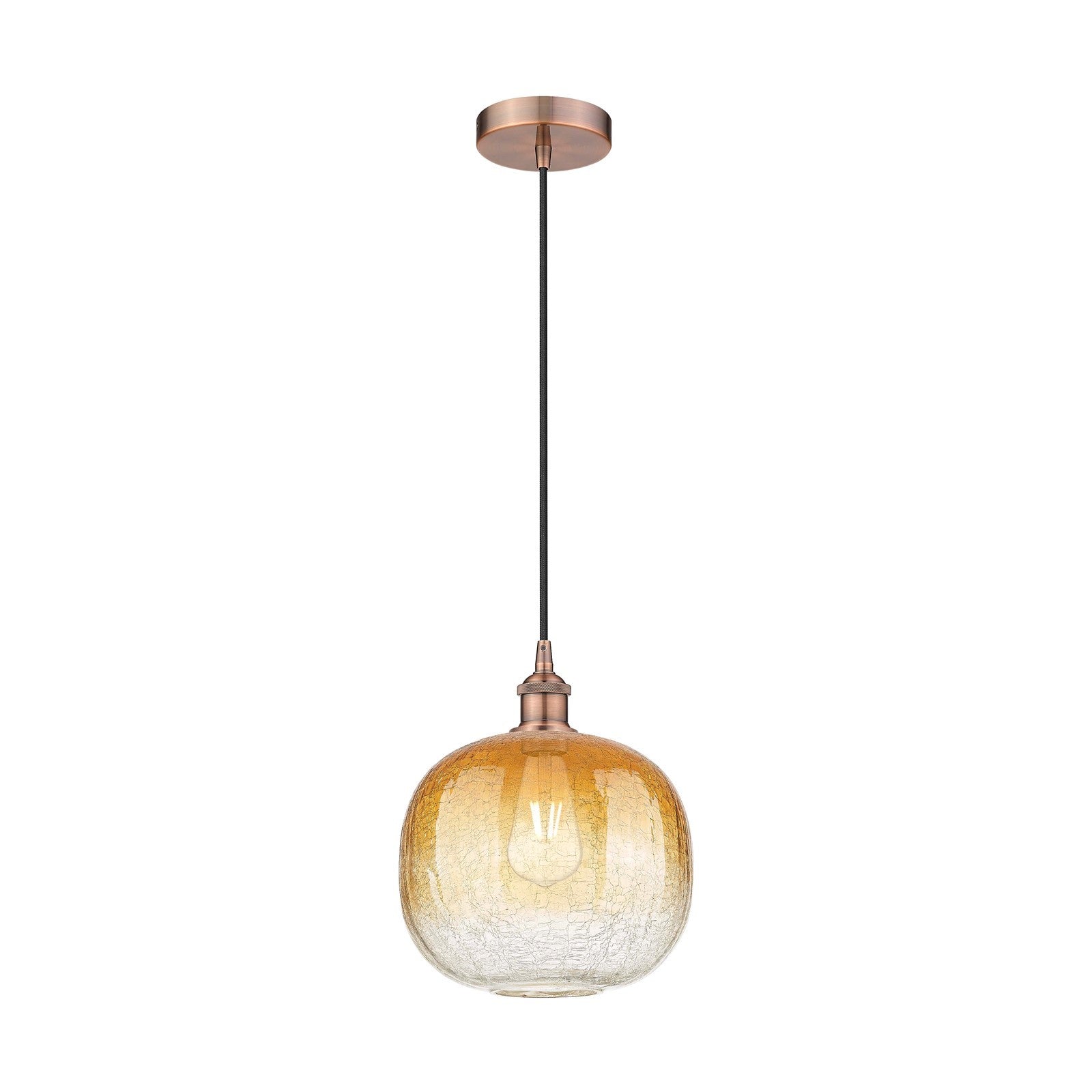 Innovations Brookhaven Sphere 10.5in 1-Light Mini Pendant | Industrial Antique Copper and Amber Glass | Kitchen Island & | Model 616-1P-AC-G481-10AM