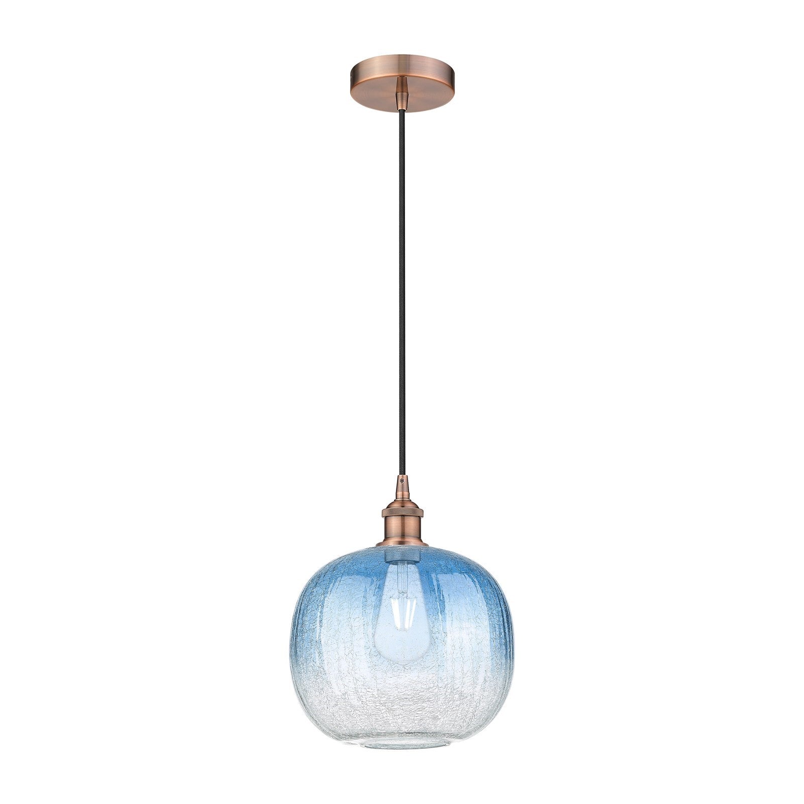 Innovations Brookhaven Sphere 11in 1-Light Mini Pendant | Industrial Antique Copper Steel and Sapphire Blue Glass | Kitchen | Model 616-1P-AC-G481-10SB