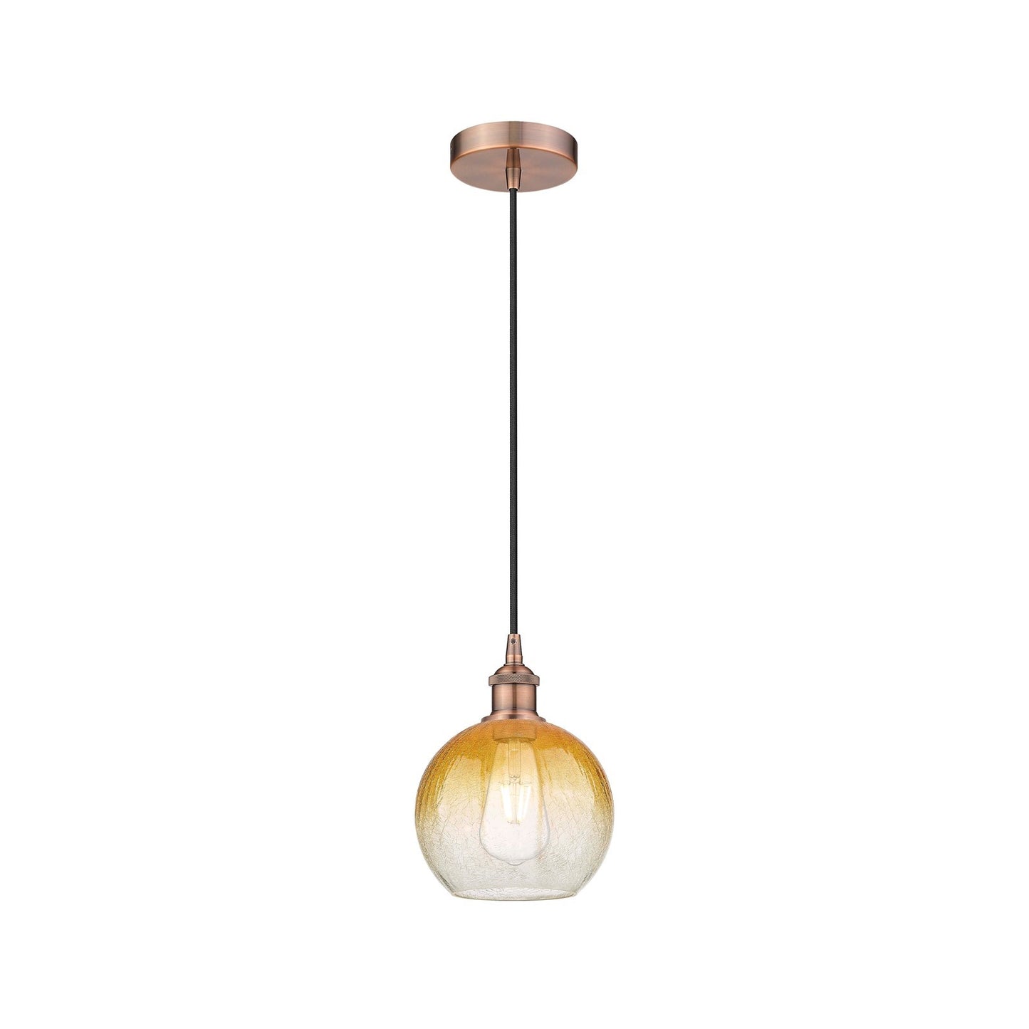 Innovations Brookhaven Globe 8in 1-Light Mini Pendant | Industrial Antique Copper Steel and Amber Glass | Kitchen Island & | Model 616-1P-AC-G483-8AM