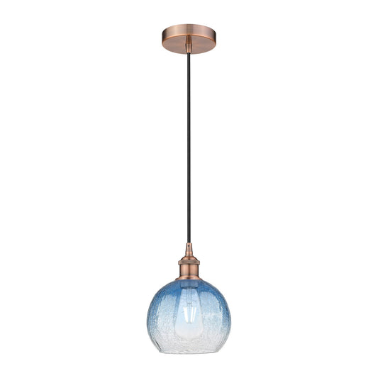 Innovations Brookhaven Globe 8in 1-Light Mini Pendant | Industrial Antique Copper and Sapphire Blue Glass | Kitchen Island & | Model 616-1P-AC-G483-8SB