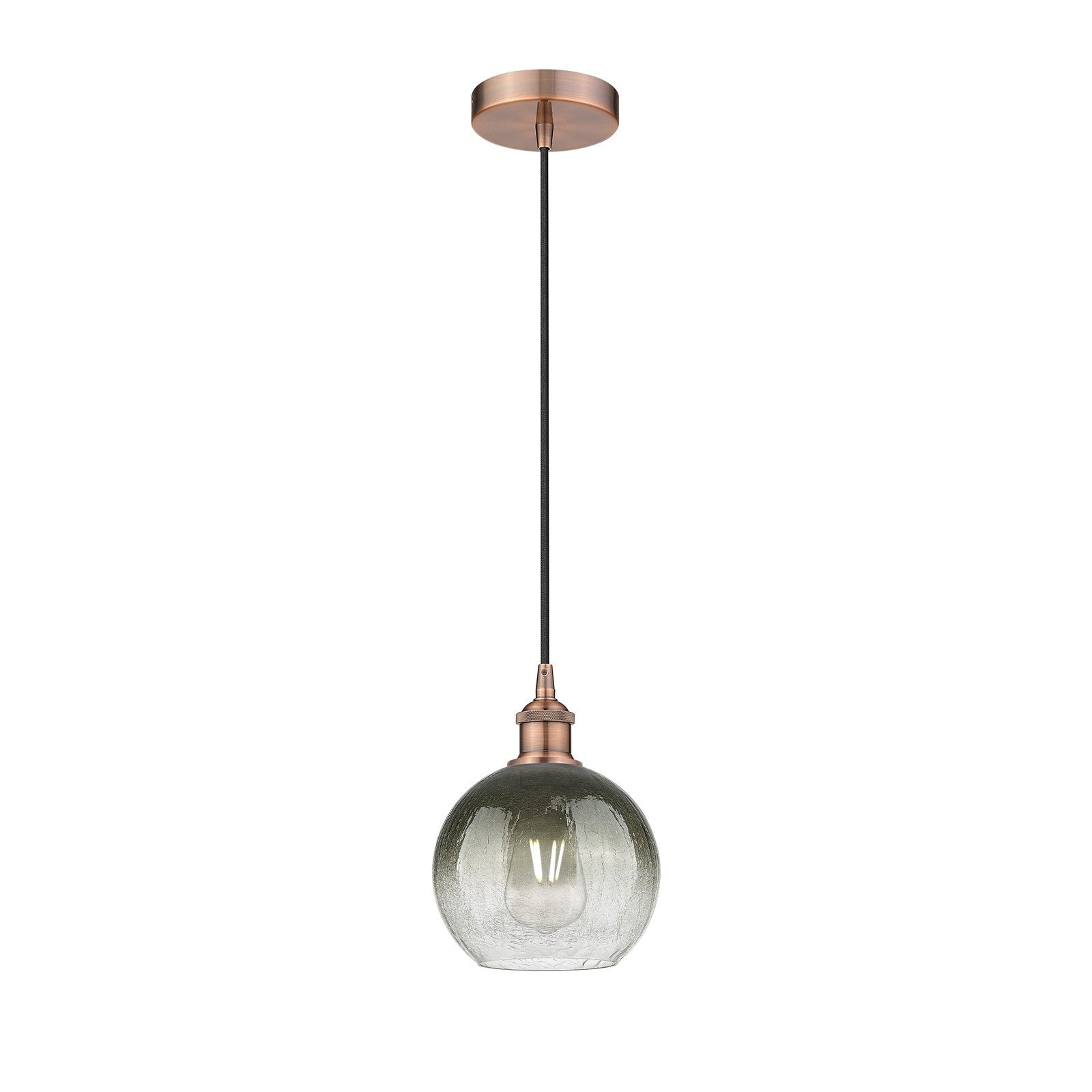 Innovations Brookhaven Globe 8in 1-Light Mini Pendant | Industrial Antique Copper Steel and Slate Glass | Kitchen Island & | Model 616-1P-AC-G483-8SL