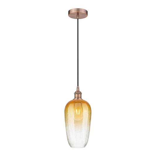 Innovations Brookhaven Flute 7in 1-Light Mini Pendant | Industrial Antique Copper Steel and Amber Glass | Kitchen Island & | Model 616-1P-AC-G484-7AM