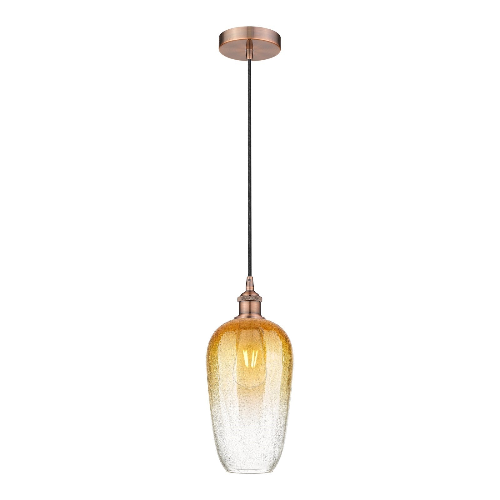 Innovations Brookhaven Flute 7in 1-Light Mini Pendant | Industrial Antique Copper Steel and Amber Glass | Kitchen Island & | Model 616-1P-AC-G484-7AM