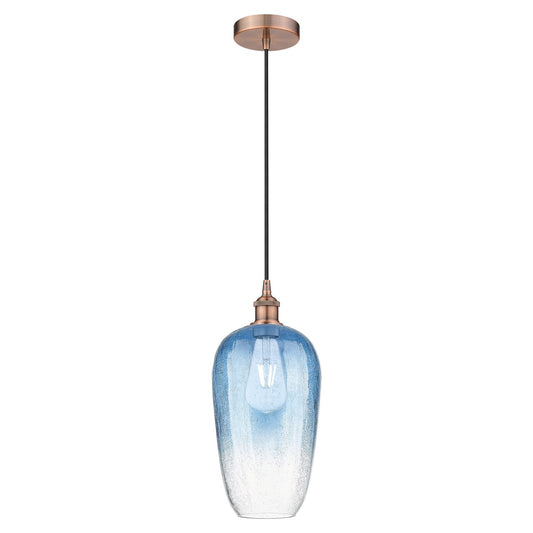 Innovations Brookhaven Flute 7in 1-Light Mini Pendant | Industrial Antique Copper Steel and Sapphire Blue Glass | Kitchen | Model 616-1P-AC-G484-7SB
