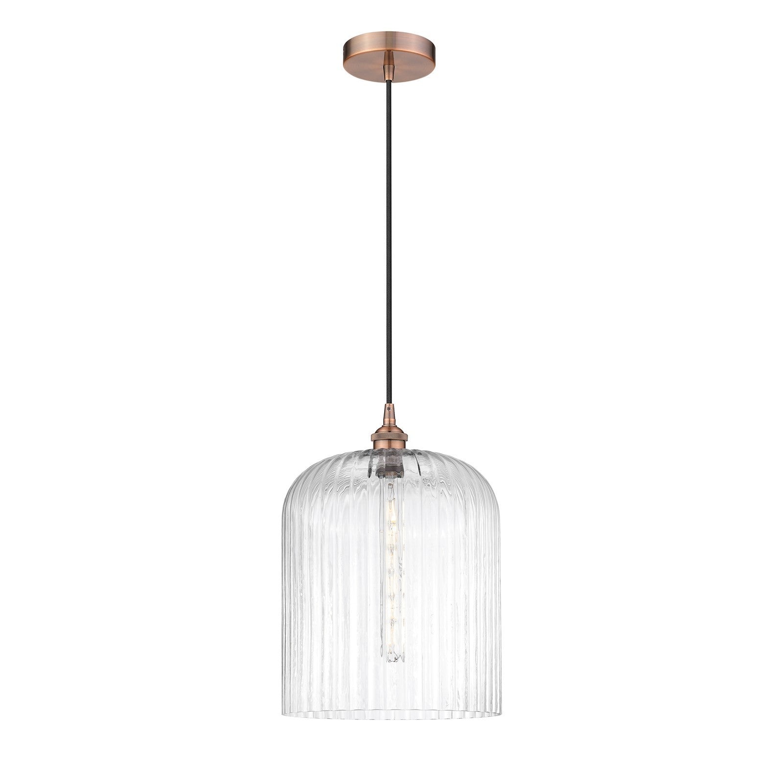 Innovations Bridal Veil 5in 1-Light Mini Pendant | Art Nouveau Antique Copper Steel and Clear Ribbed Glass | Kitchen Island & | Model 616-1P-AC-G559-12CL