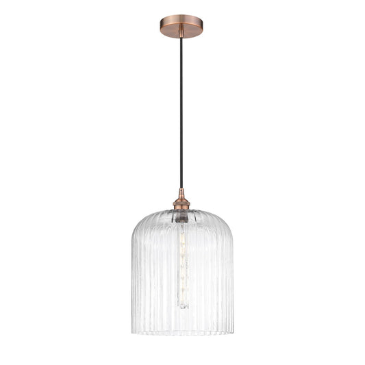 Innovations Bridal Veil 5in 1-Light Mini Pendant | Art Nouveau Antique Copper Steel and Clear Ribbed Glass | Kitchen Island & | Model 616-1P-AC-G559-12CL